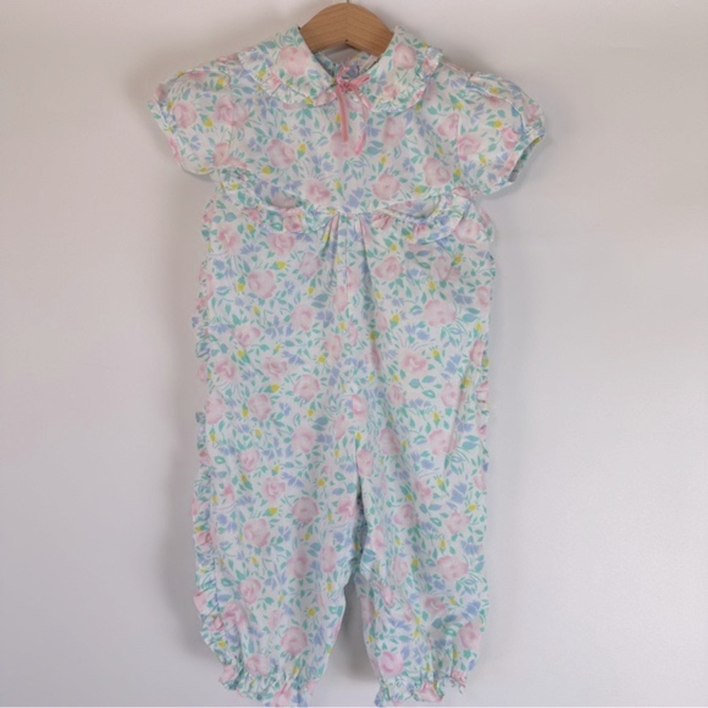 VTG Mayfair Baby Girls Toddler 18M Romper One Piece Pants Floral Pastel‎